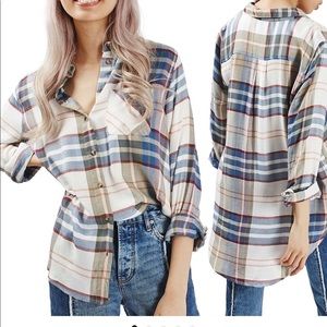 Topshop chest pocket plaid shirt